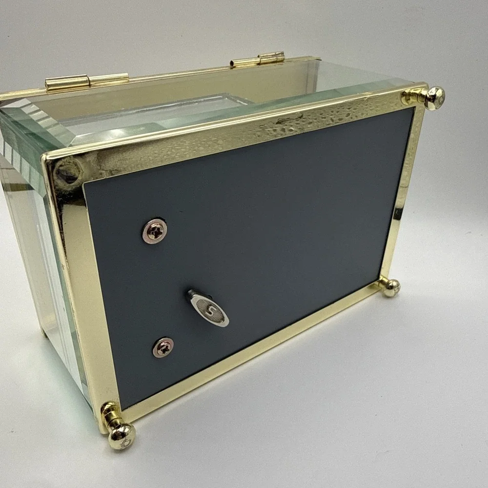 Vintage Ornate Mirrored Glass Musical Jewelry Box Gold Tone Hollywood Regency